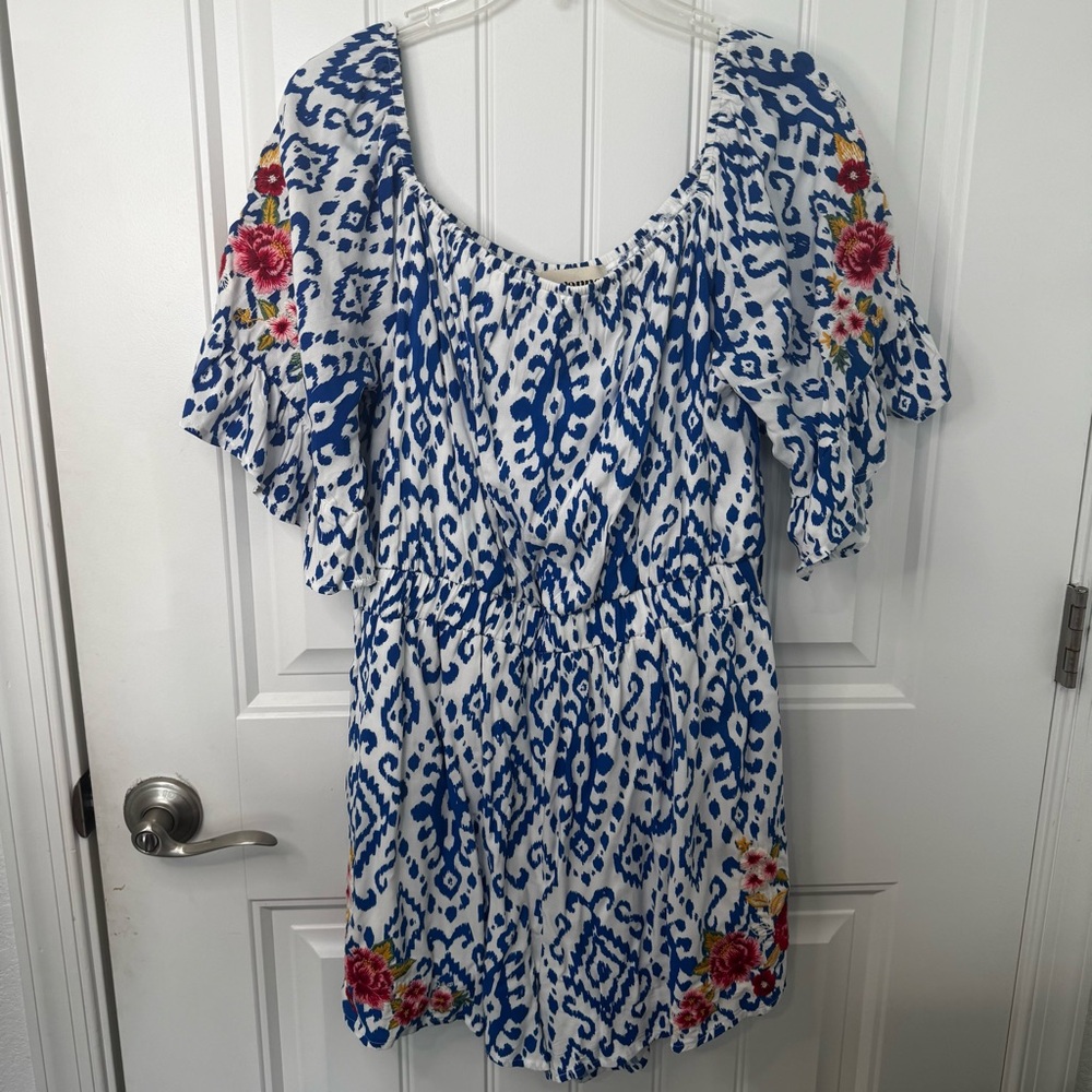 Savanna Jane Blue/White Ikat Romper